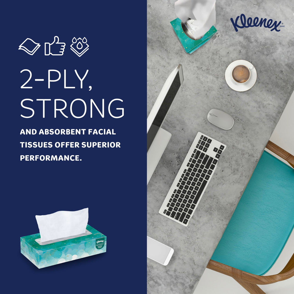 Kleenex acercamiento a los 100 pañuelos por caja destacando capacidad