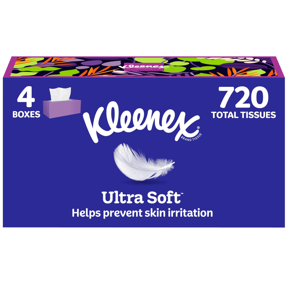 Kleenex caja frontal mostrando marca y capacidad, conveniencia en el hogar