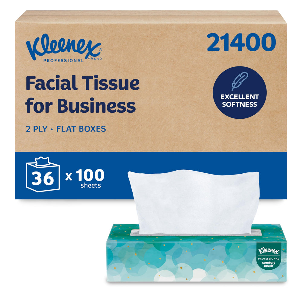 Kleenex caja frontal mostrando diseño profesional y confianza de marca