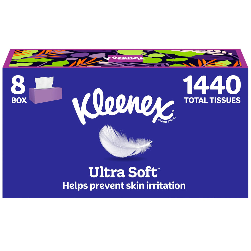Kleenex caja frontal mostrando 180 pañuelos y apertura fácil