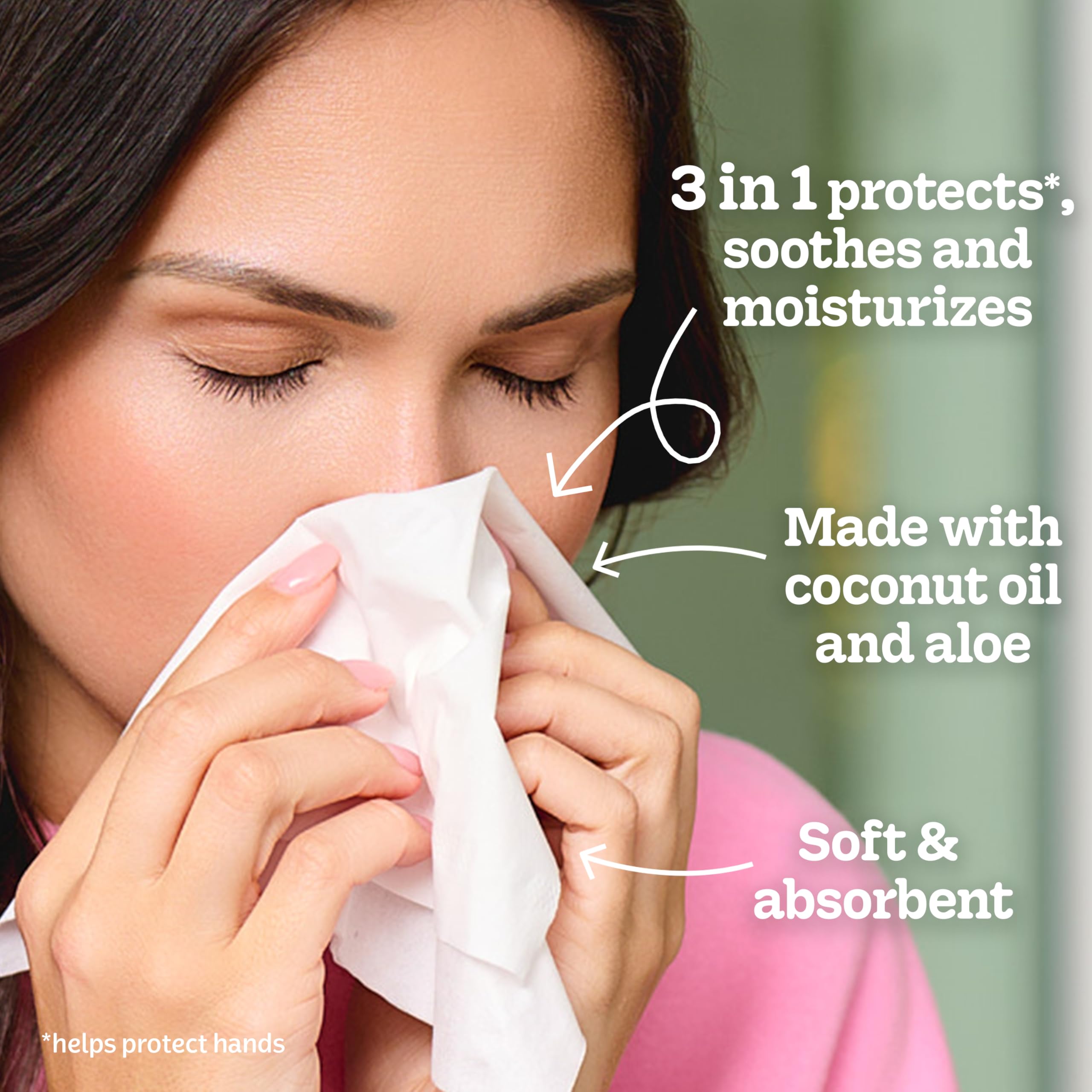 Kleenex detalle de aceite de coco y aloe que humecta y protege la piel