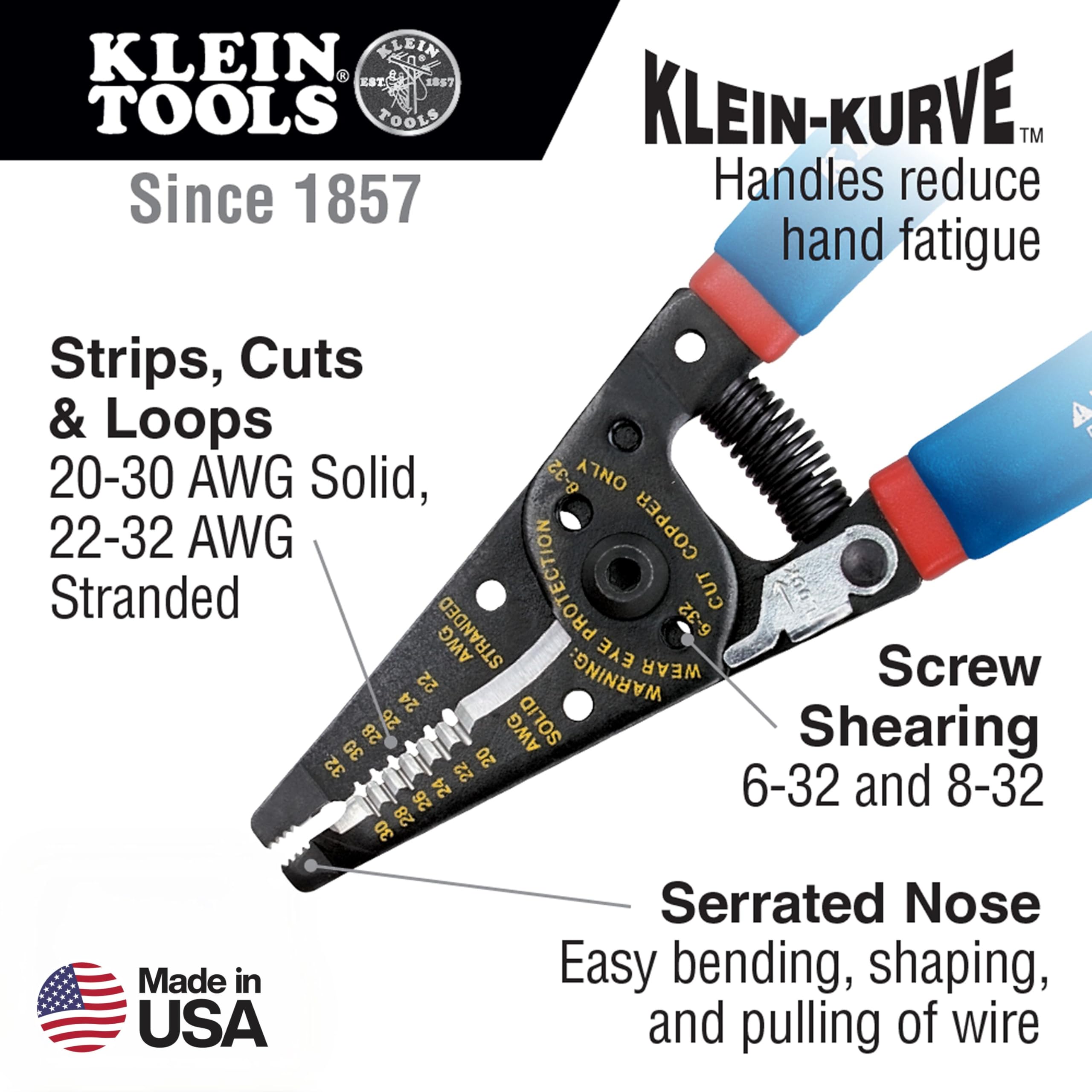 Klein Tools detalle de cuchillas rectificadas para cortes y pelados limpios