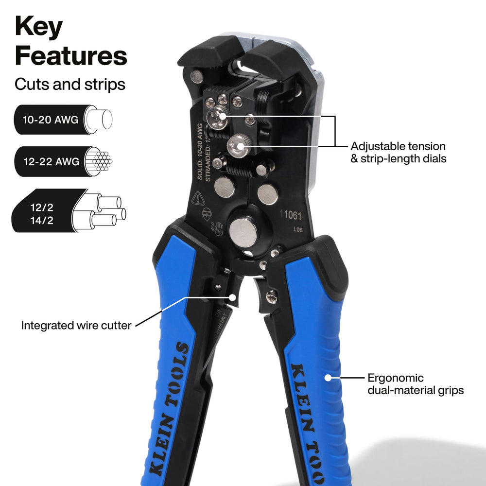 Klein Tools 11061 detalle de la cabeza autoadaptable para pelado preciso