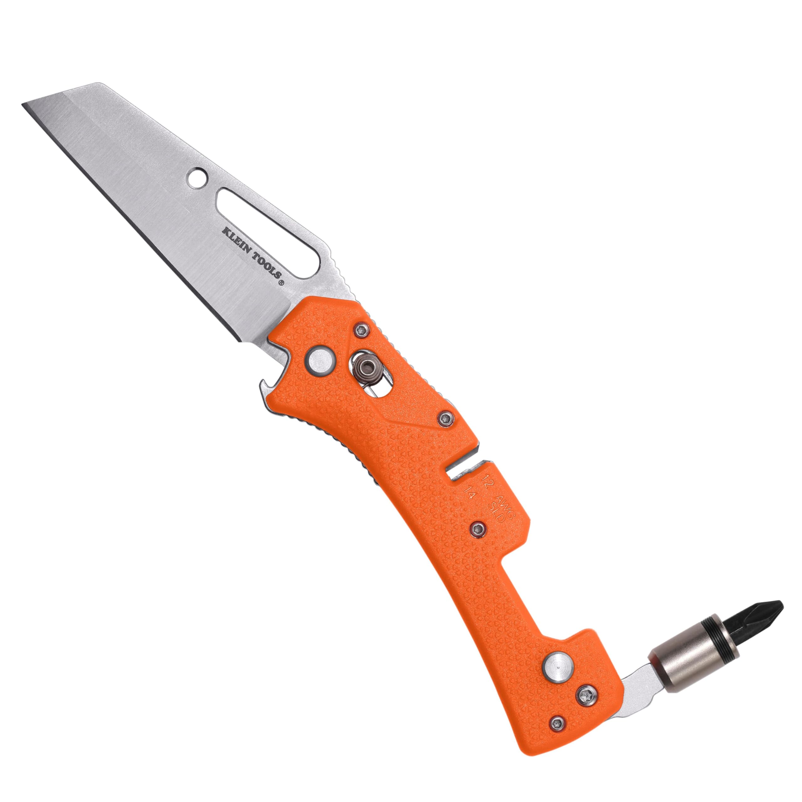 KLEIN TOOLS vista frontal de la navaja con cierre seguro y transporte cómodo