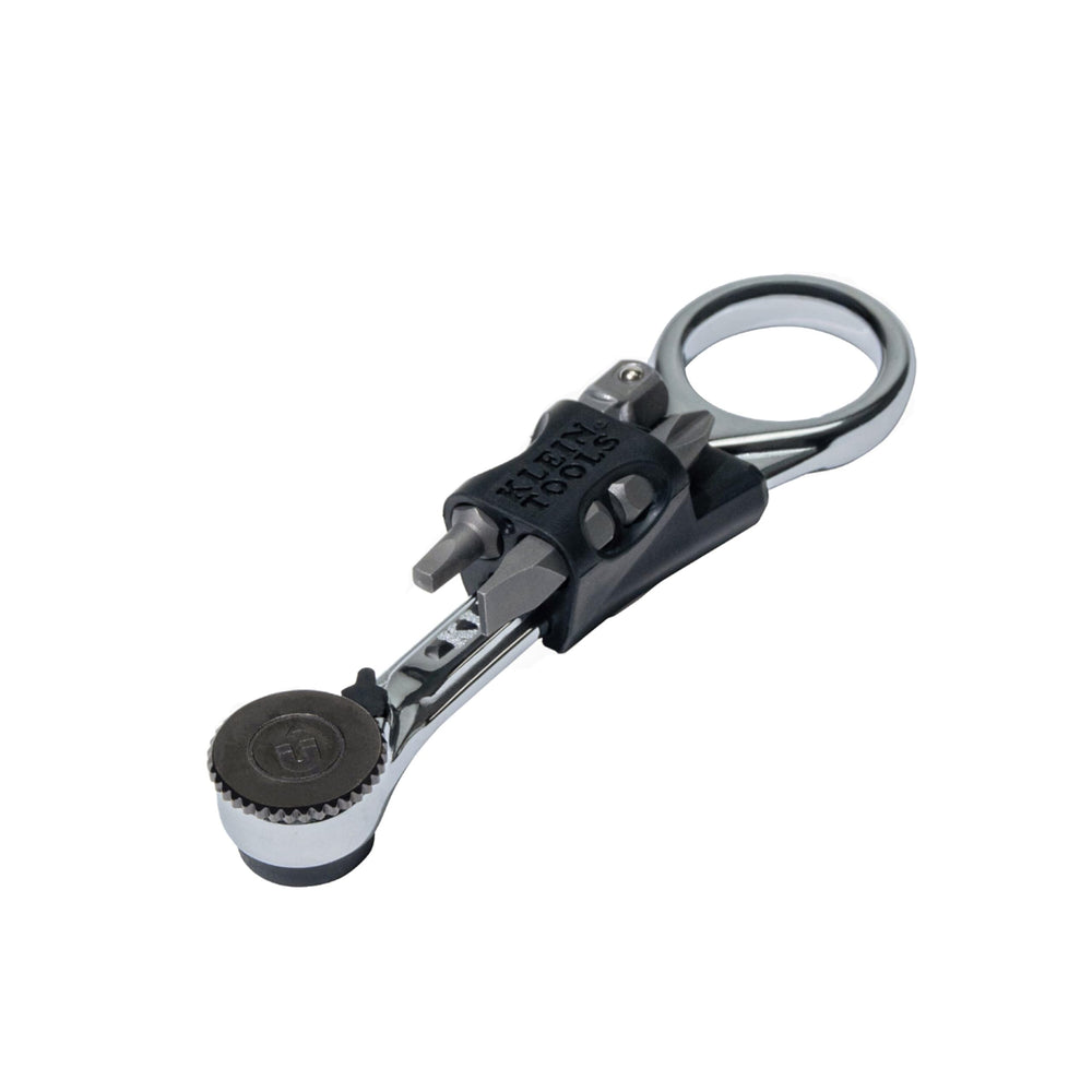 KLEIN TOOLS vista frontal mini carraca con almacenamiento integrado y perfil delgado
