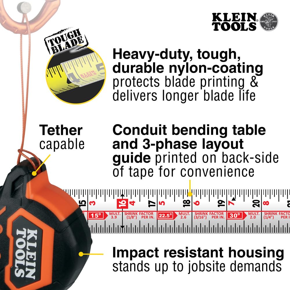 Klein Tools 9225 double hook and magnet detail holding to steel for one-person measuring