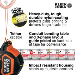 Klein Tools 9225 double hook and magnet detail holding to steel for one-person measuring