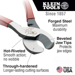 Klein Tools detalle de mandíbula biselada, garantiza cortes limpios y duraderos