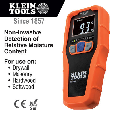Klein Tools ET140 closeup display with reverse‑contrast screen for easy reading