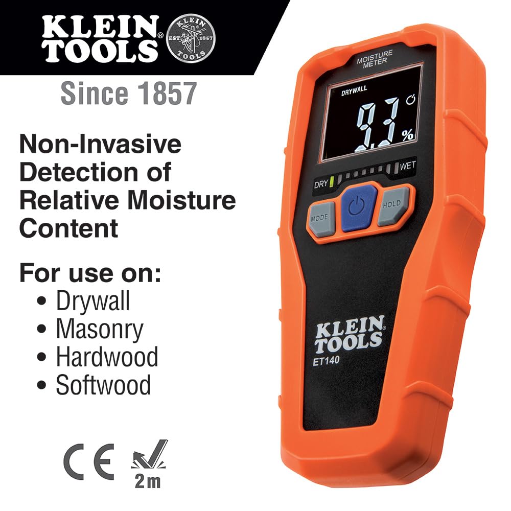 Klein Tools ET140 closeup display with reverse‑contrast screen for easy reading