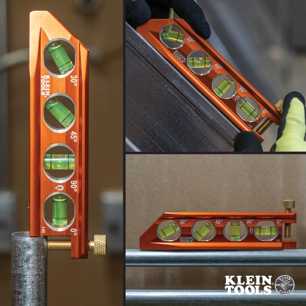 Klein Tools high-visibility orange body on workbench aiding quick tool identification