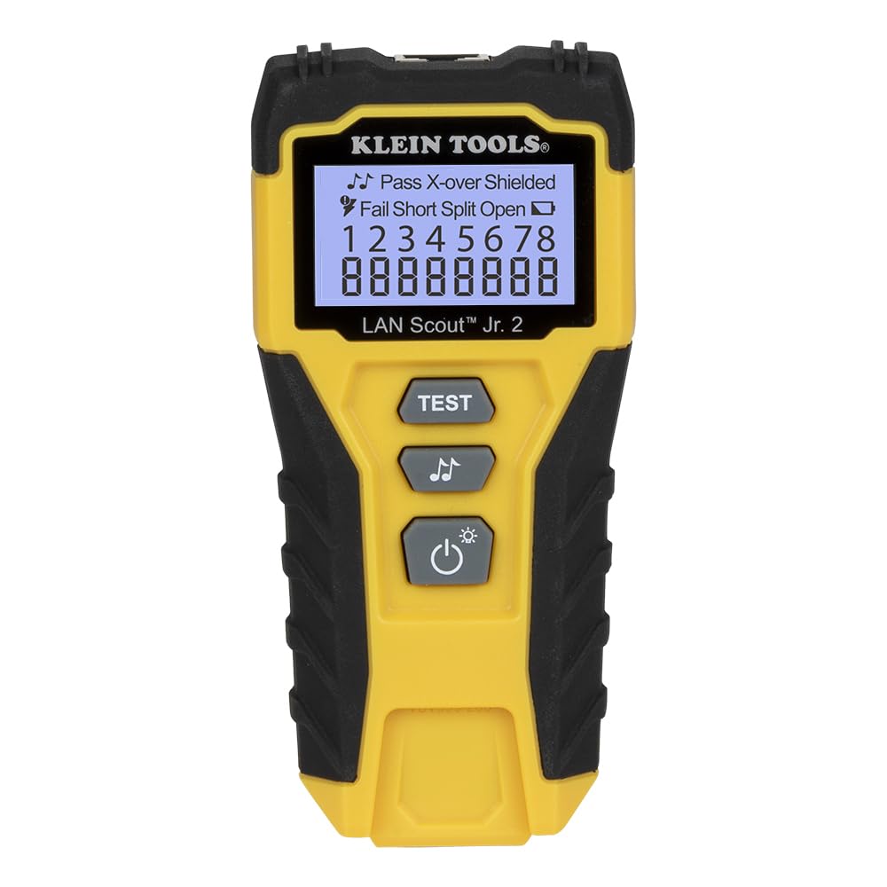 Klein Tools LAN Scout Jr. front view showing unit and RJ45 port for quick testing