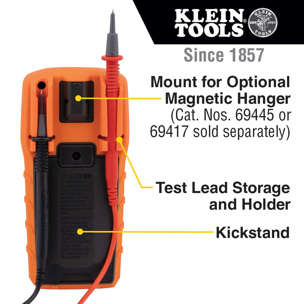 Klein Tools MM325 test leads with CAT safety caps for safer measurements