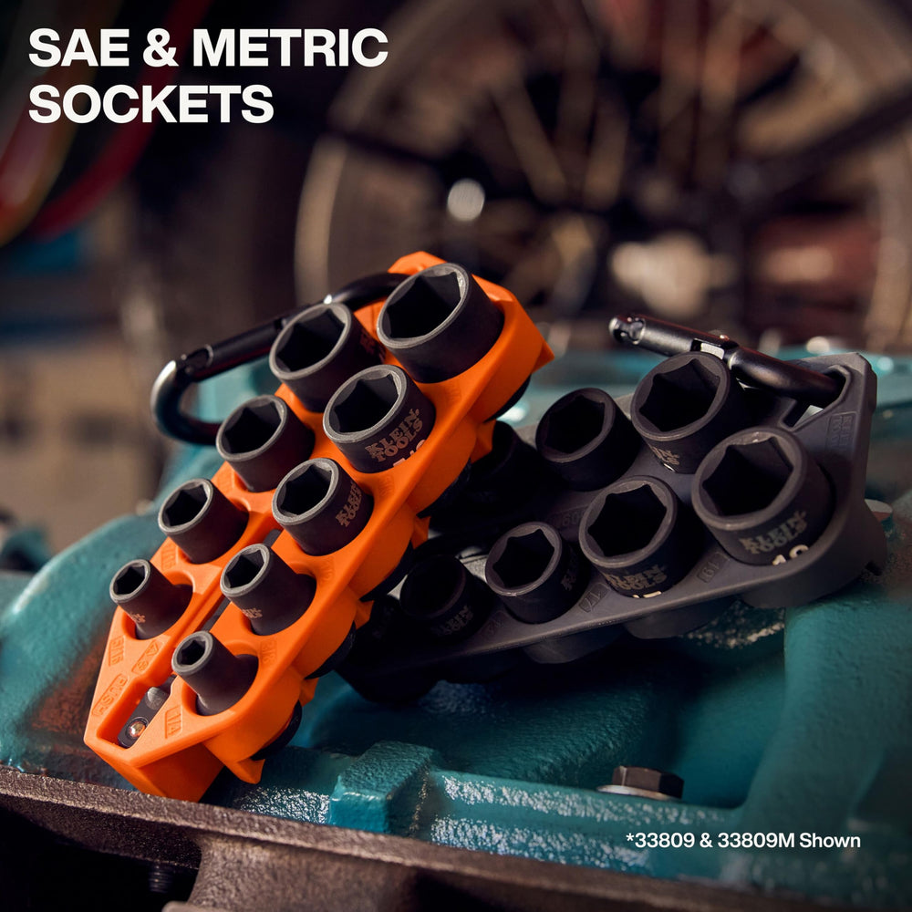 Klein Tools sockets next to ruler showing compact scale and portability