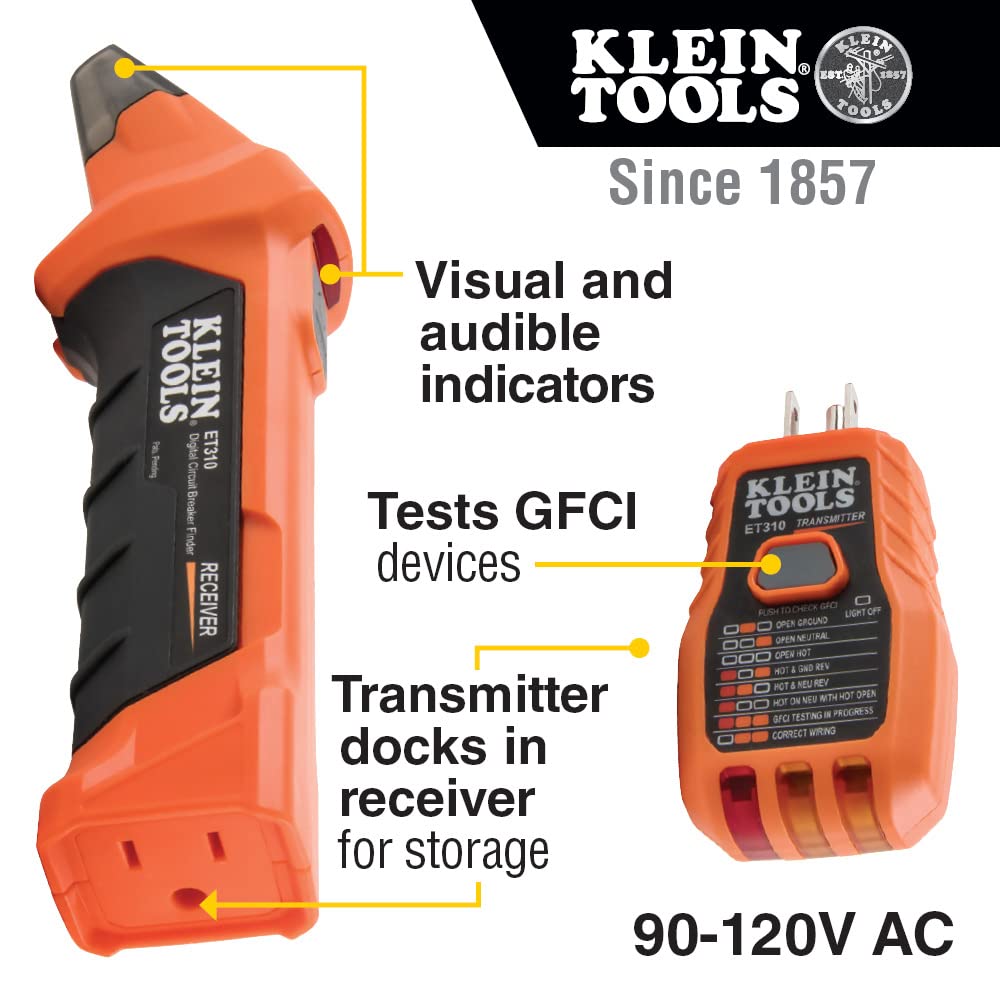 Klein Tools transmitter closeup showing controls and connector, improving precise circuit testing