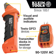 Klein Tools transmitter closeup showing controls and connector, improving precise circuit testing