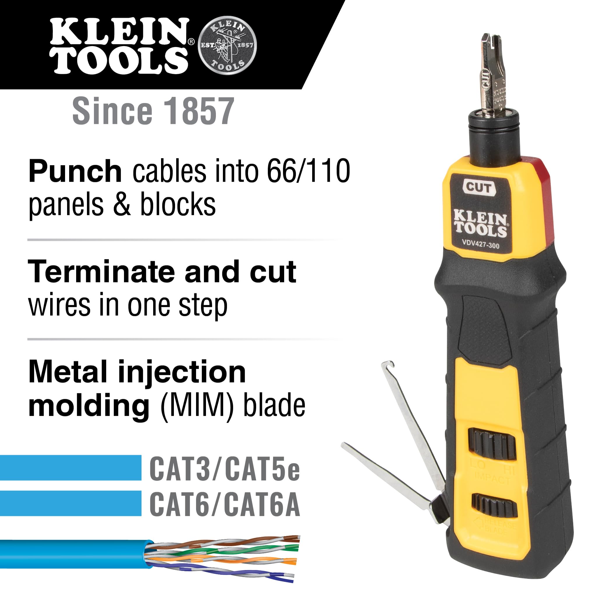 Klein Tools primer plano hoja MIM, durabilidad y corte limpio