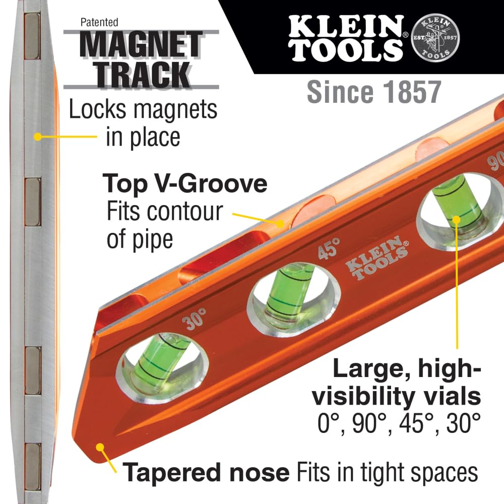 Klein Tools close-up of vials and windows for fast, accurate angle reads