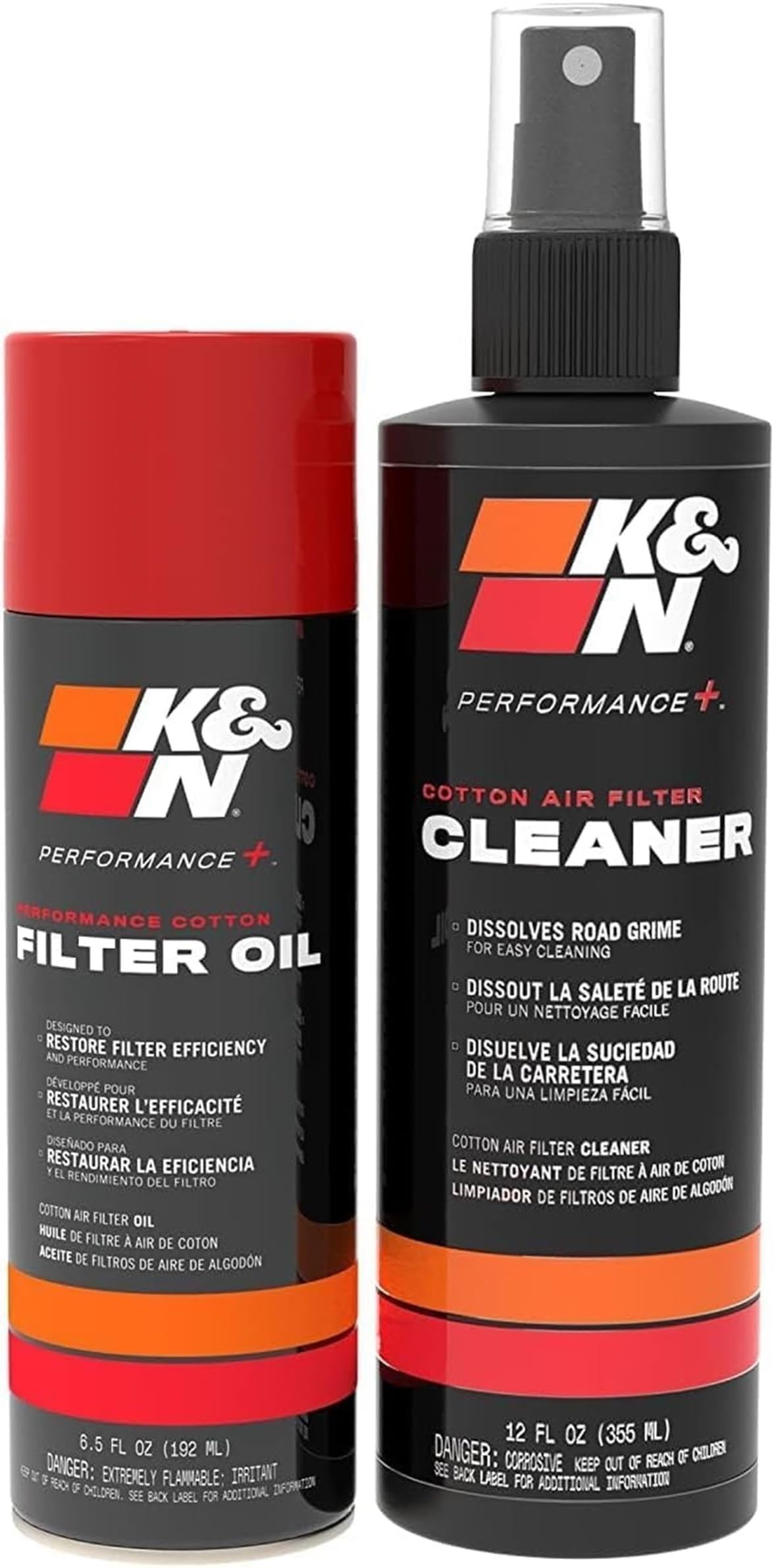 K&N aceite rojo detalle de botella para restaurar retención de partículas