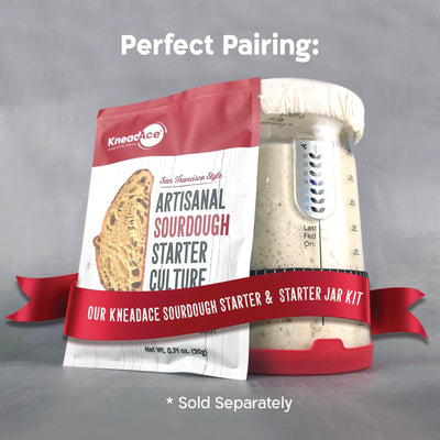 KNEADACE cloth cover on jar demonstrating breathable venting to aid fermentation