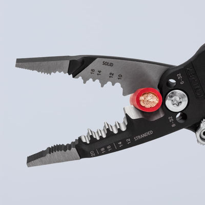 KNIPEX cutting BX/MC cable showing shear blades handle armored cable effectively