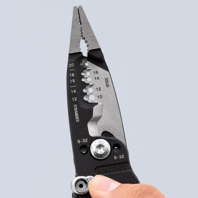 KNIPEX in-hand comparison showing 8-inch tool scale for portability and control
