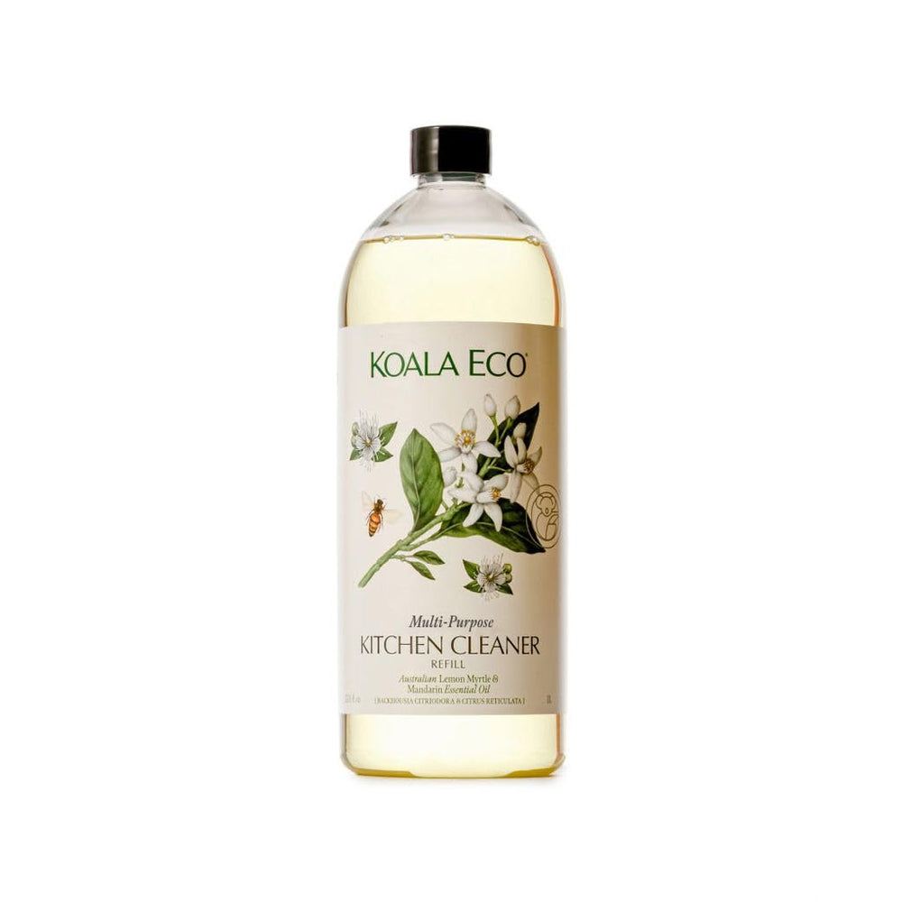 Koala Eco vista frontal del envase 34oz con etiqueta, transmite confianza ecológica