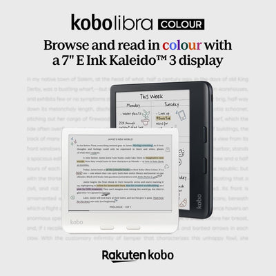 Kobo Libra Colour with stylus showing colorful annotations and productive note-taking