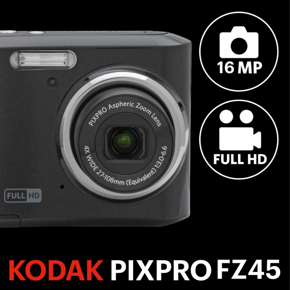 KODAK PIXPRO FZ45 lens close-up highlighting 4x optical zoom for sharper framing