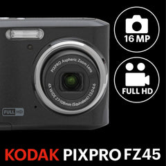 KODAK PIXPRO FZ45 lens close-up highlighting 4x optical zoom for sharper framing