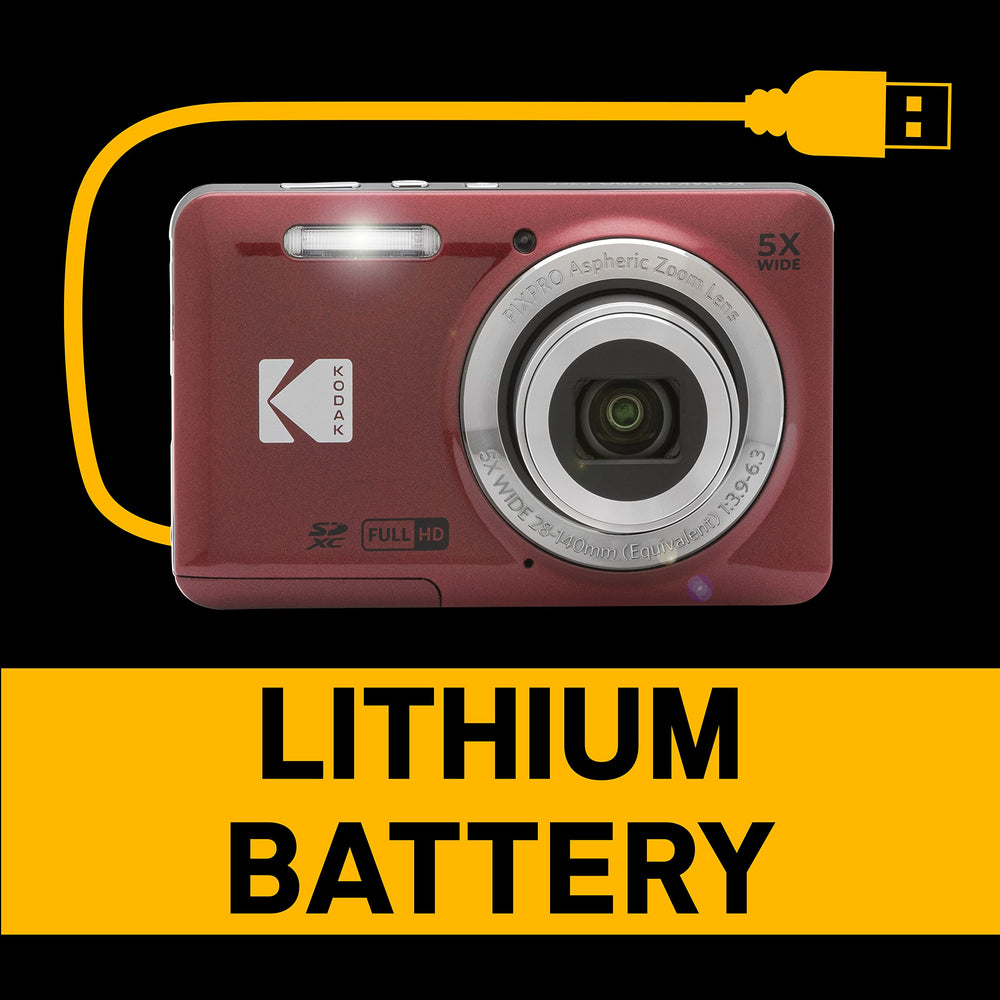 KODAK PIXPRO FZ55 puertos y batería para carga y almacenamiento ampliable