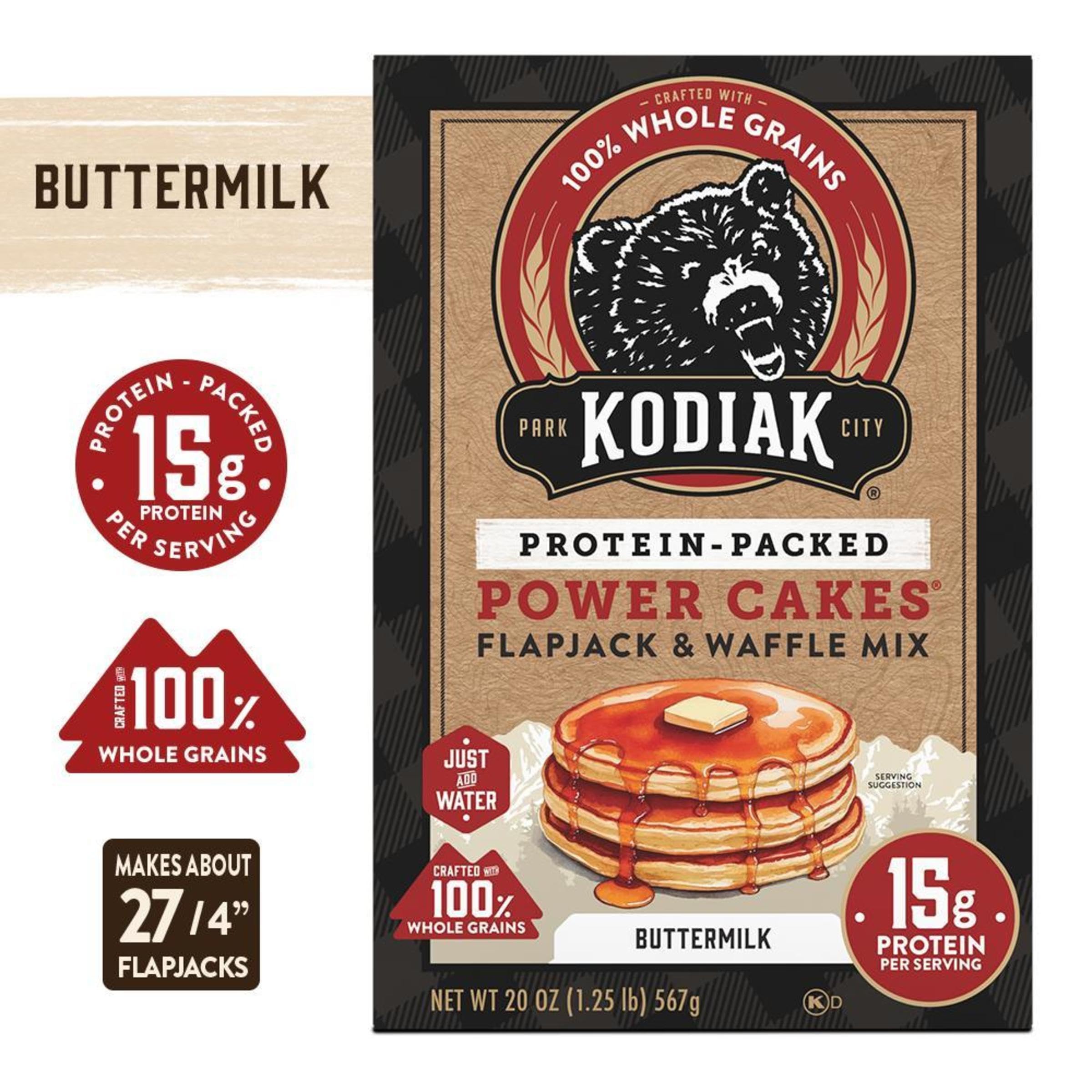 Kodiak Cakes primer plano de la textura de la mezcla, muestra granos y calidad