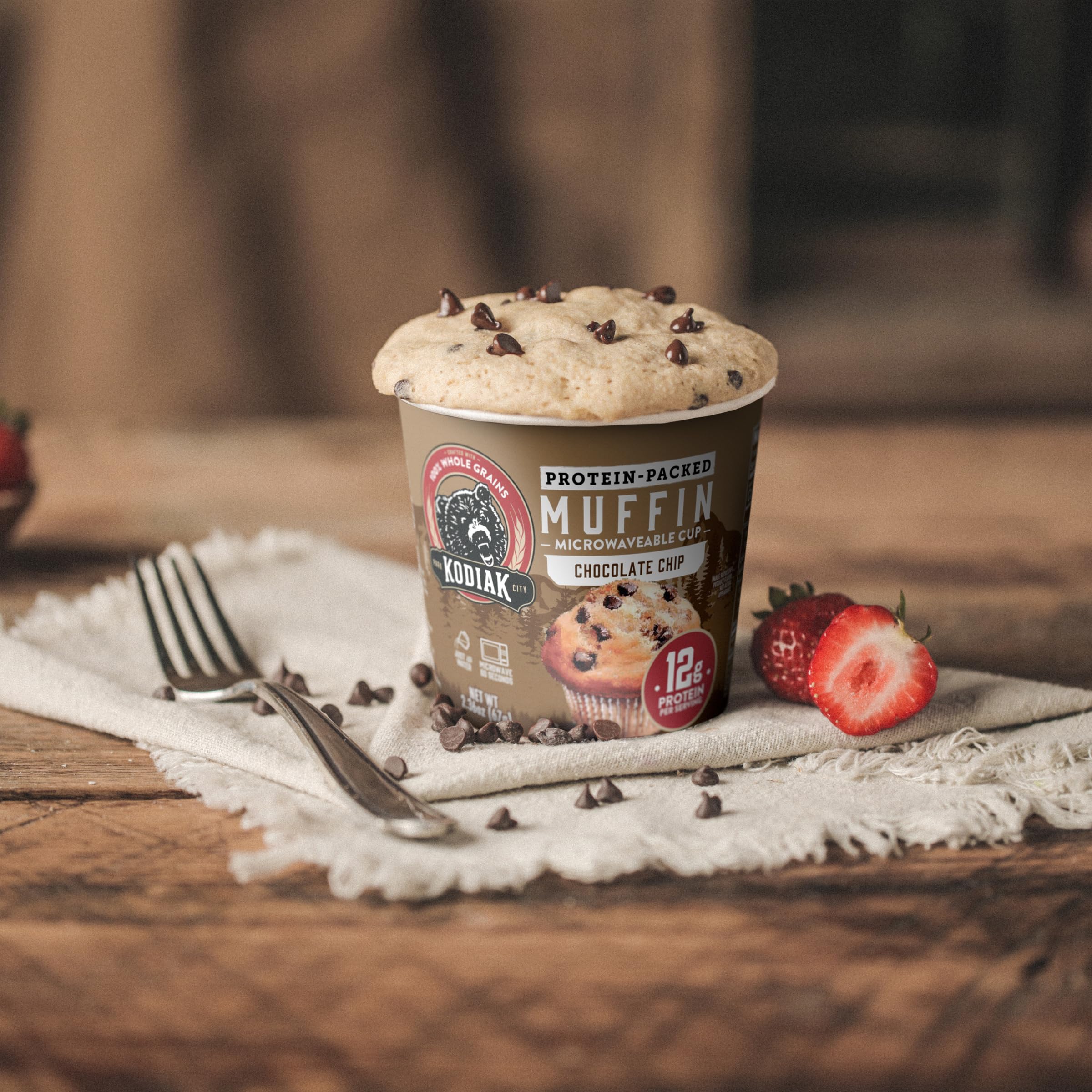 Kodiak Cakes presentación en mesa de desayuno mostrando rapidez y sabor