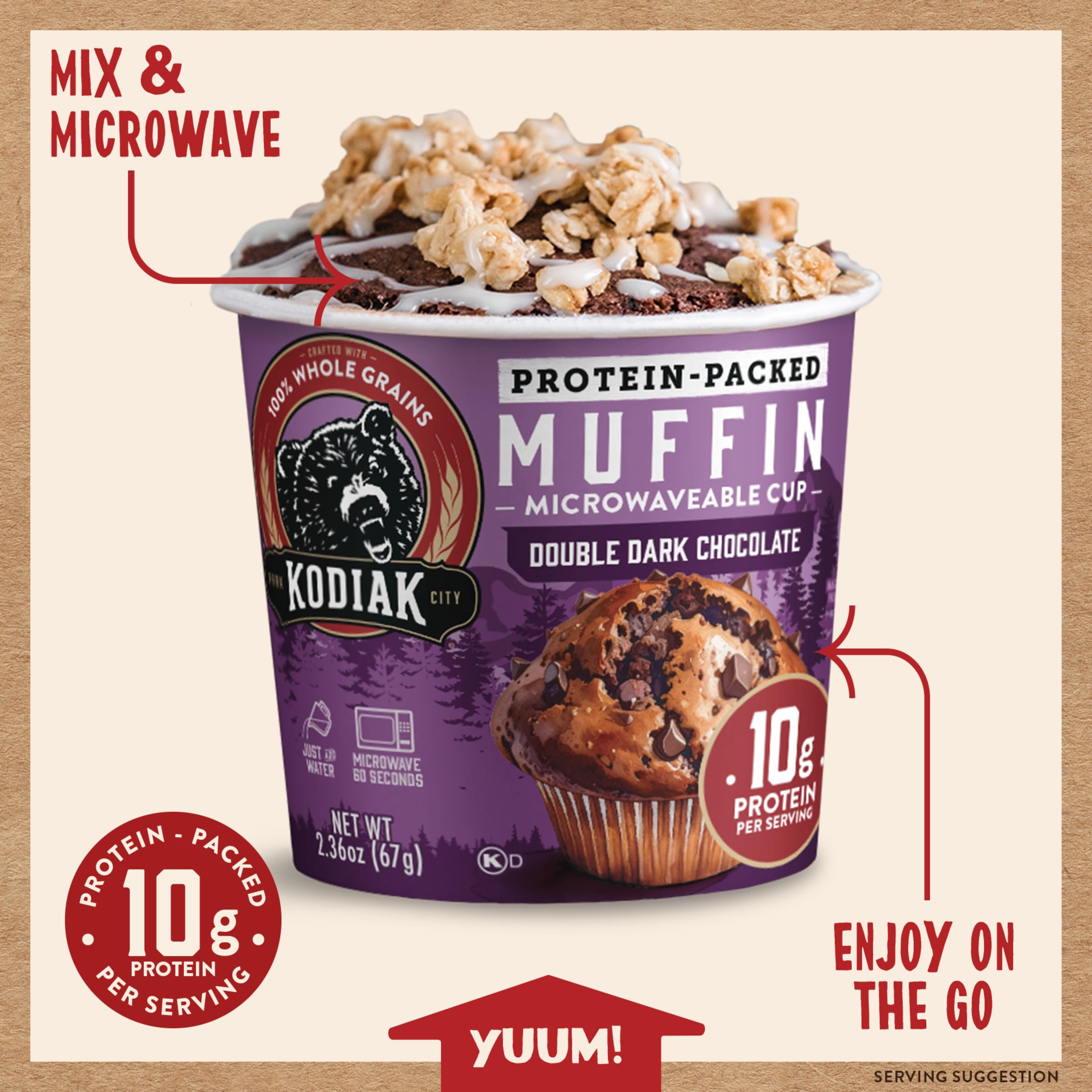 Kodiak Cakes muffin cocido en taza listo para comer, disfrute rápido