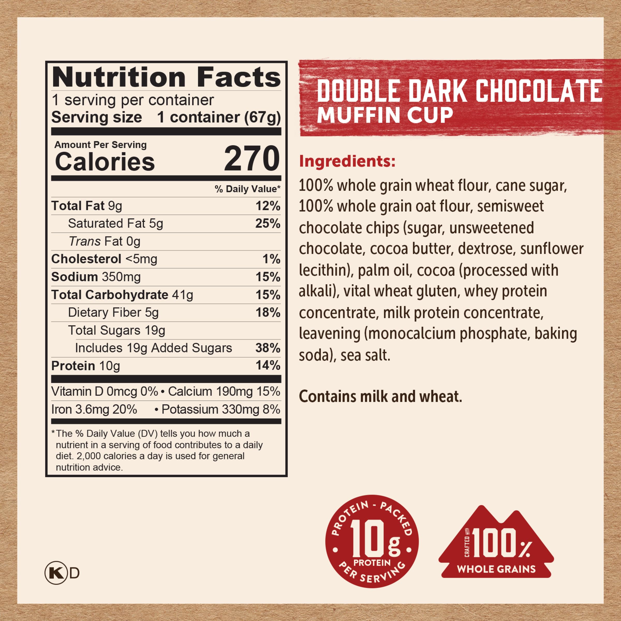Kodiak Cakes etiqueta de ingredientes destacando granos integrales Non-GMO