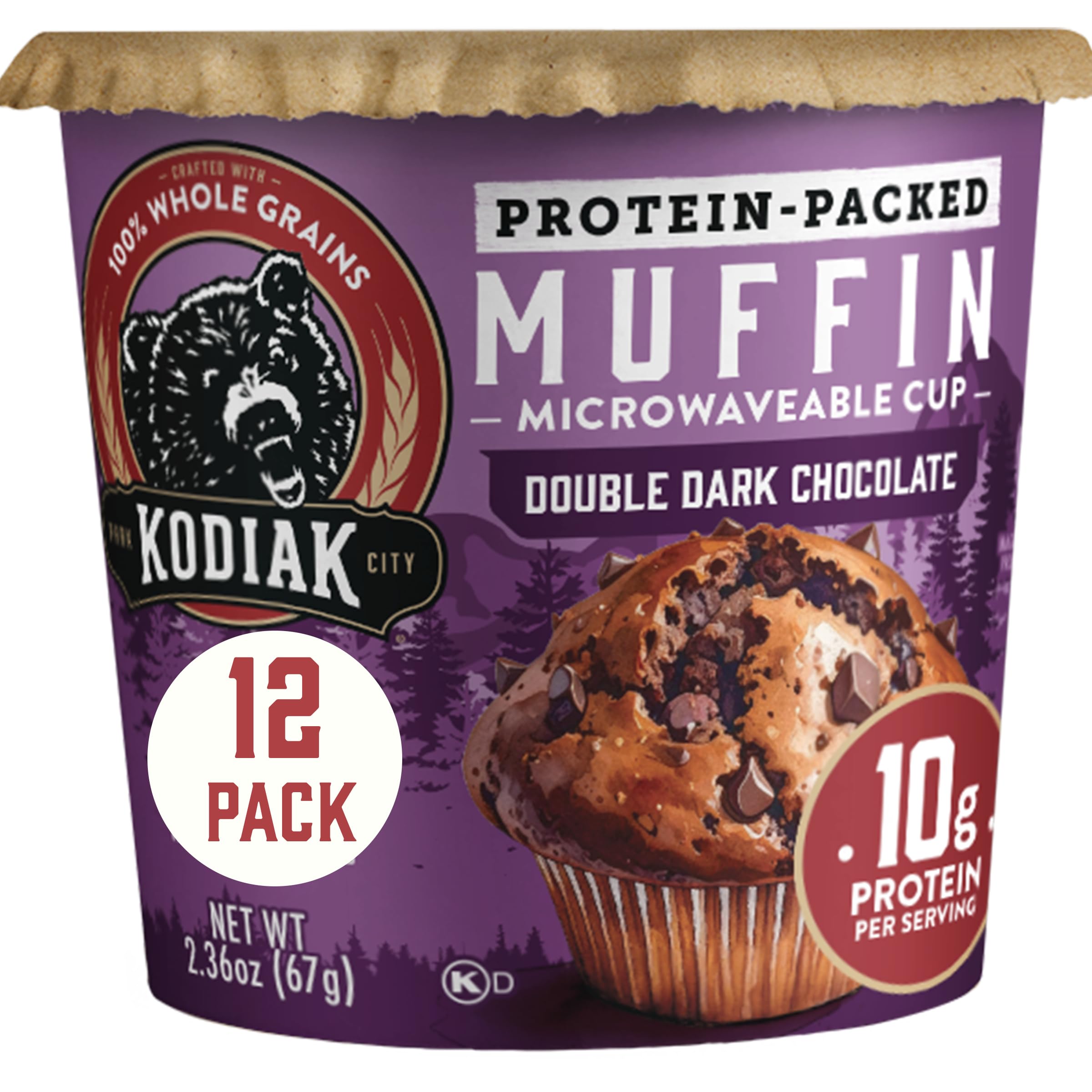 Kodiak Cakes empaque frontal mostrando el pack de 12 y conveniencia