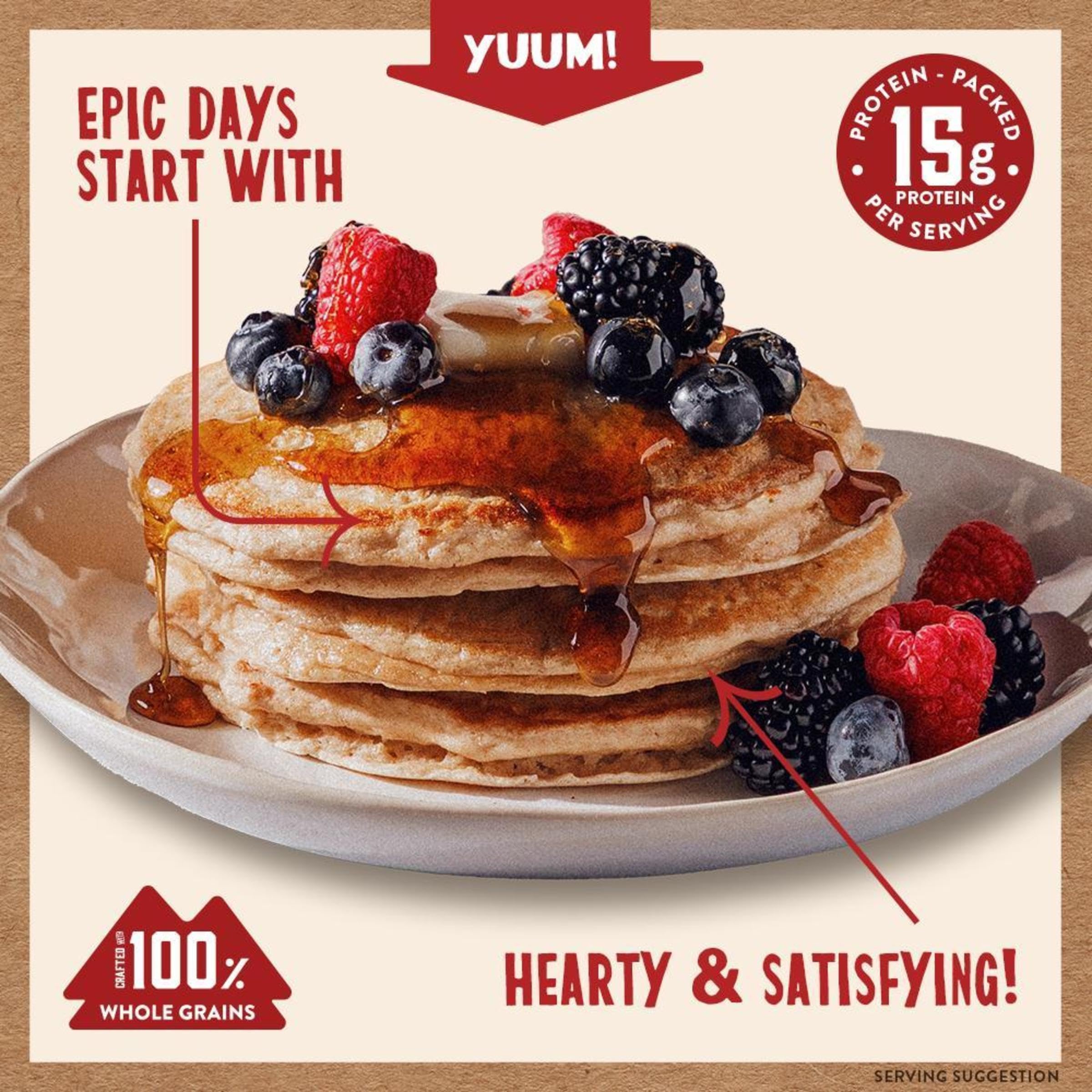 Kodiak Cakes waffle crujiente con frutas, visualiza textura y sabor equilibrado