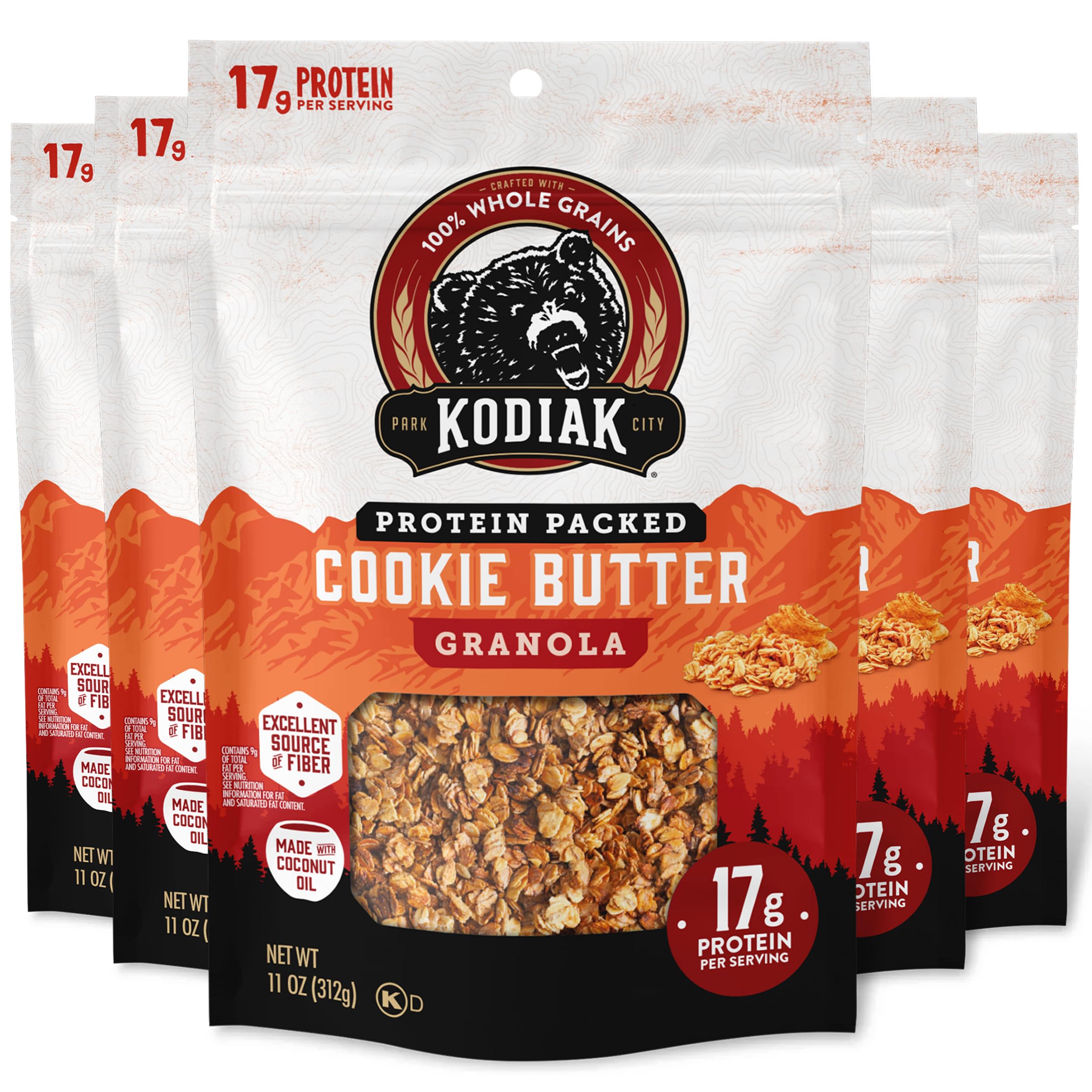 Kodiak Cakes paquete Cookie Butter al frente mostrando diseño y resealable