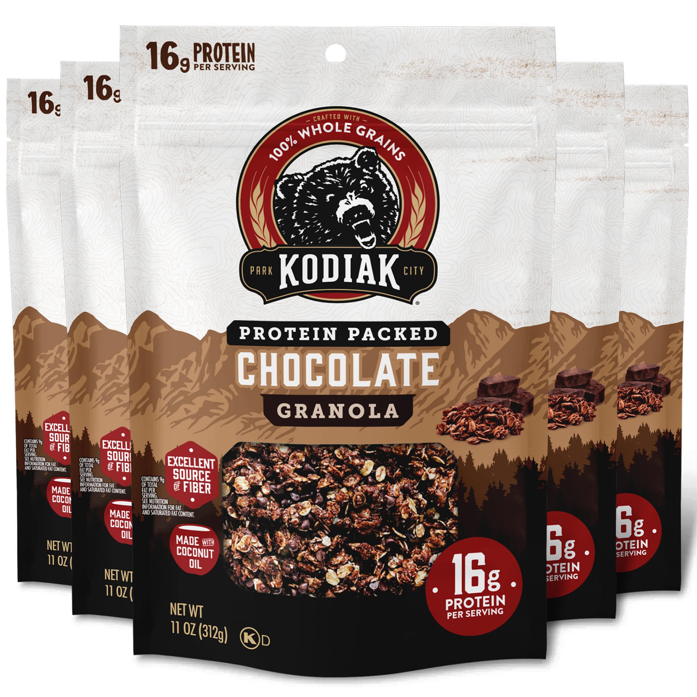 Kodiak Cakes empaque frontal del producto mostrando el diseño y beneficios