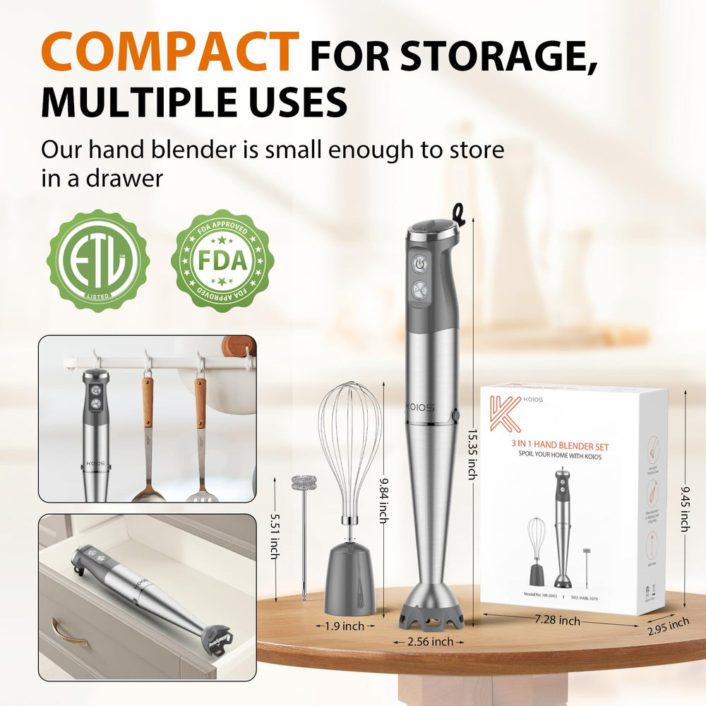 KOIOS immersion blender on kitchen counter, stylish reliable appliance