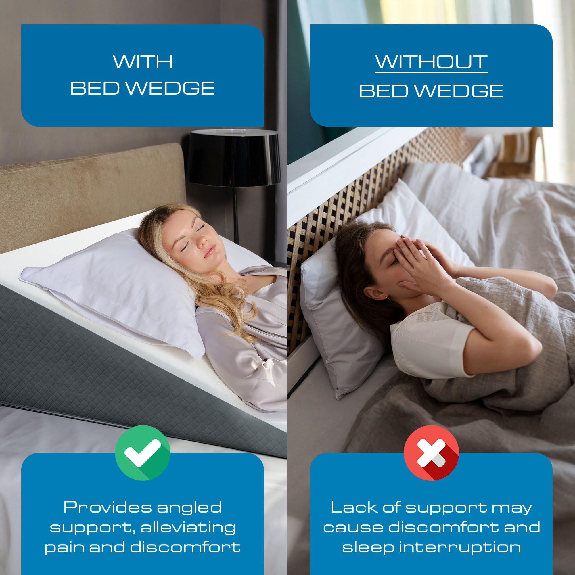 Kölbs wedge on made bed in bedroom lifestyle conveying refined comfort