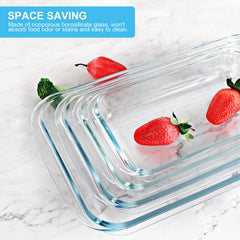 KOMUEE baking dish in oven with lasagna illustrating oven-safe borosilicate performance
