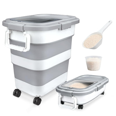Komzon front view of airtight rice container showing locking lids and capacity, keeps food fresh
