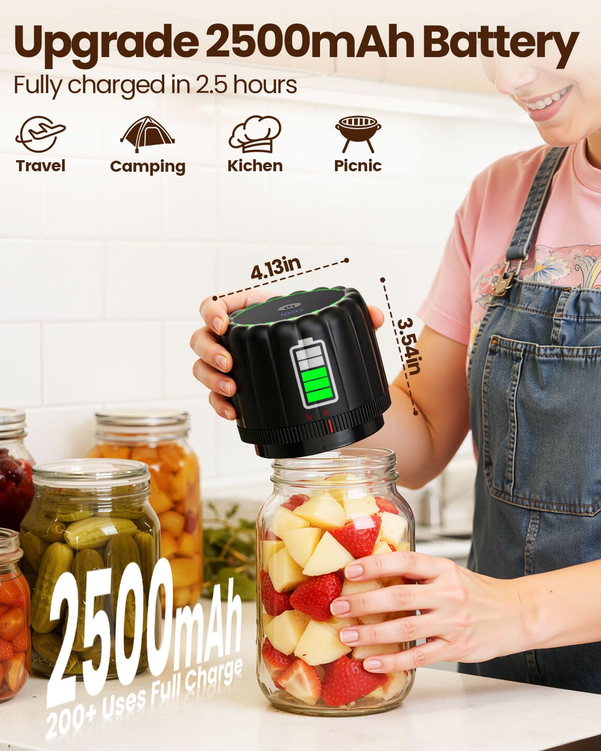 Konatly sellando un frasco Mason en uso, conserva alimentos y ahorra espacio
