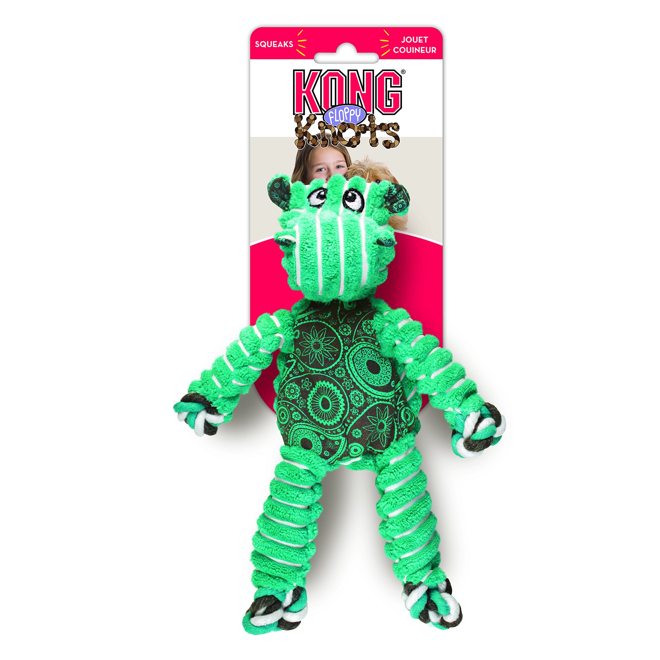 KONG hippo comparación de tamaño con mano humana, ideal para perros medianos y grandes