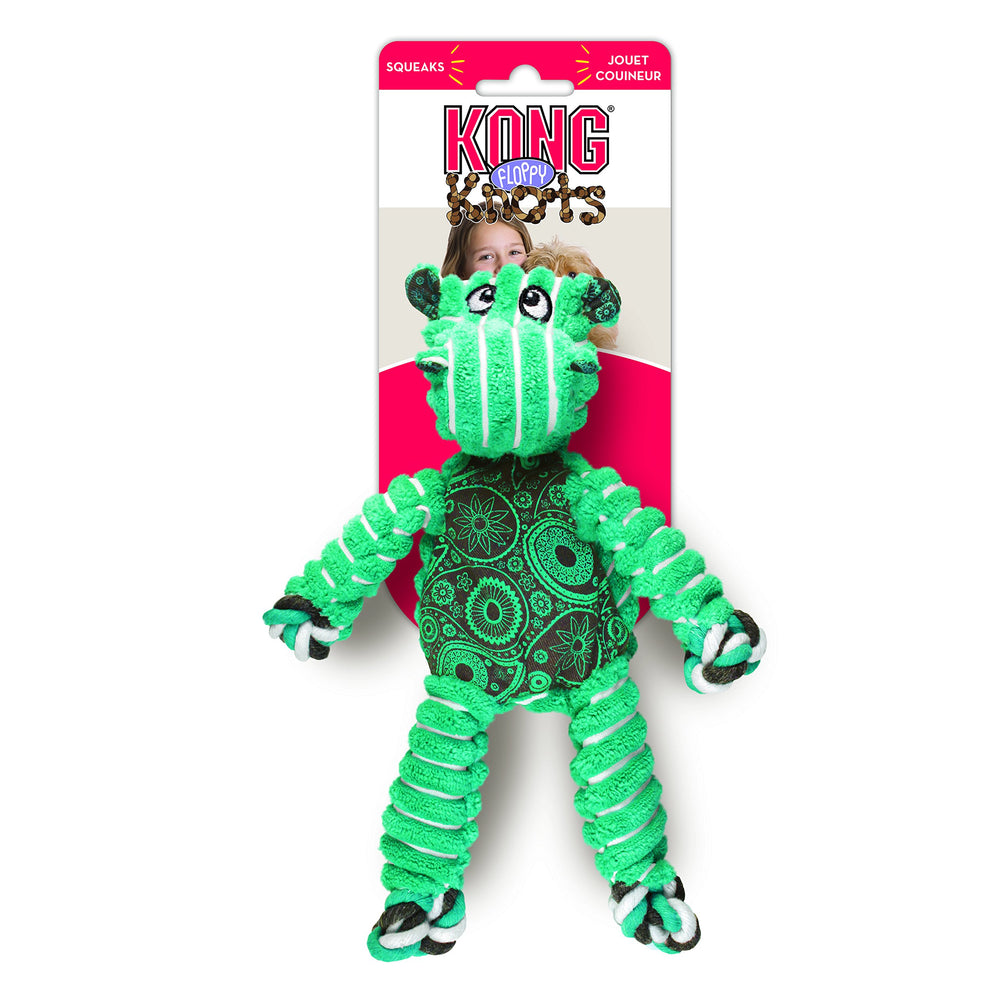 KONG hippo comparación de tamaño con mano humana, ideal para perros medianos y grandes