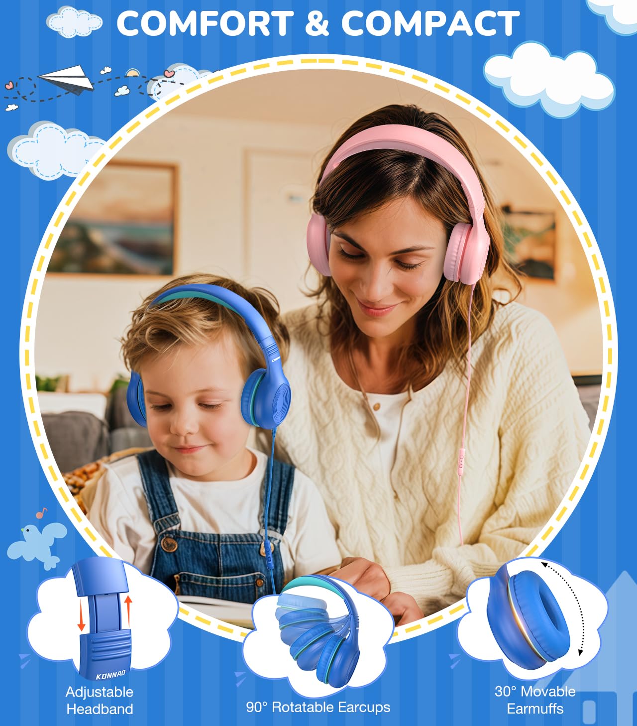 KONNAO auriculares en uso por niño durante clase virtual