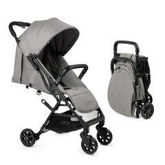 KOOLABABY vista frontal del cochecito gris, compacto y ligero