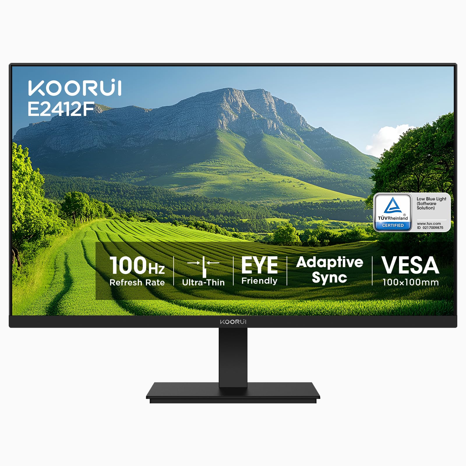 KOORUI vista frontal del monitor mostrando pantalla FHD y marco delgado