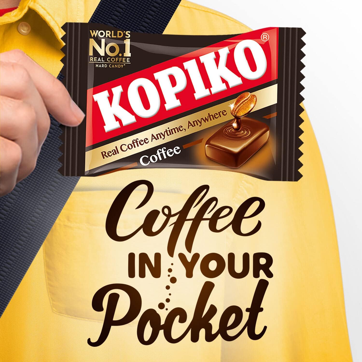 Kopiko pack dentro de una mochila de viaje para consumo en desplazamientos